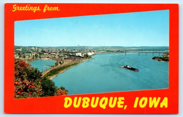 POSTCARD Greetings from Dubuque Iowa Mississippi River Bridge