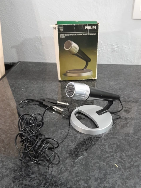 Microphone Vintage PHILIPS N8307 avec son support boite ancien