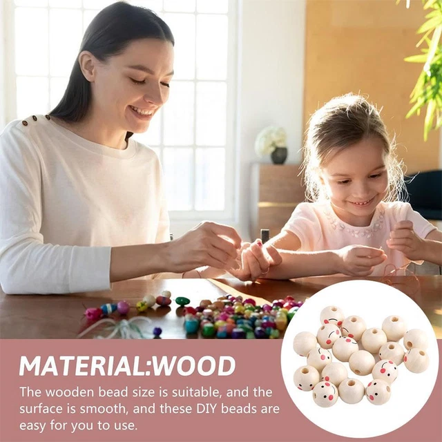 100Pcs Round Wooden Smile Face Beads Wood Loose Beads Beads Round Spacer M4M5