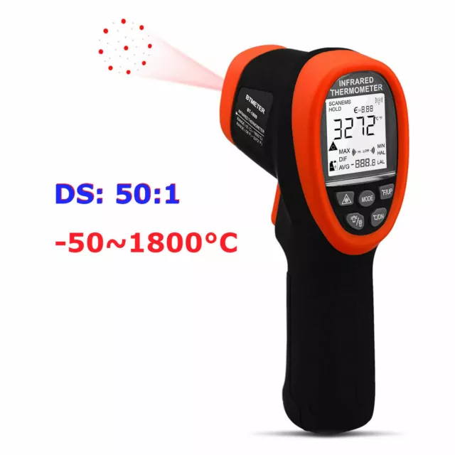 -50~1800℃ IR Infrared Thermometer Handheld Gun  DS 50:1 High Temp Tester BT-1800