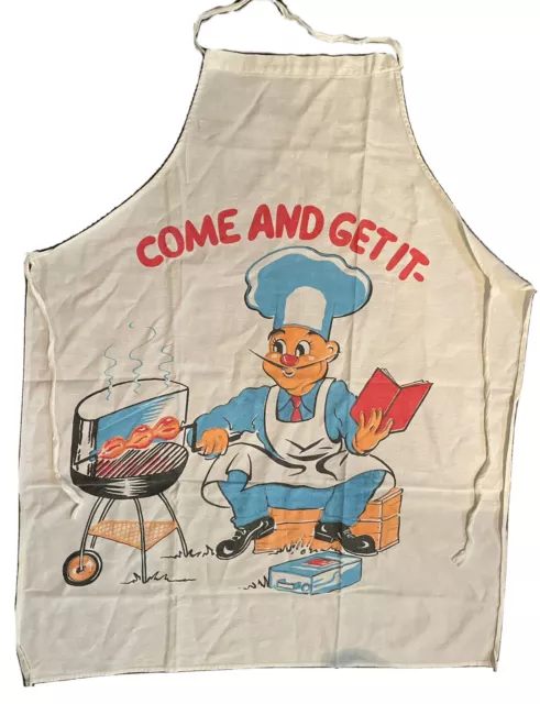 Vintage Men’s Novelty Apron BBQ Humor Cartoon Sack 1950s Funny Cooking