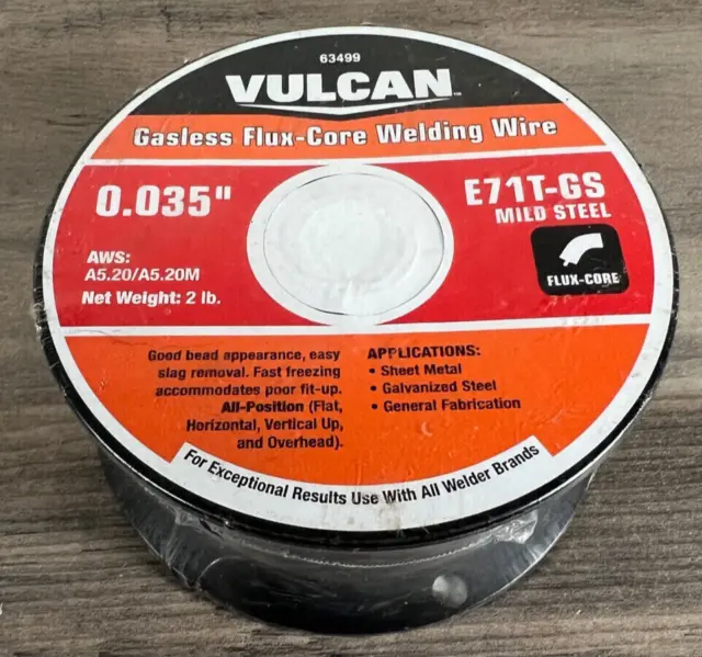 Vulcan Gasless Flux Core Welding Wire 0.035” E71T-GS Mild Steel 2 lbs - Sealed