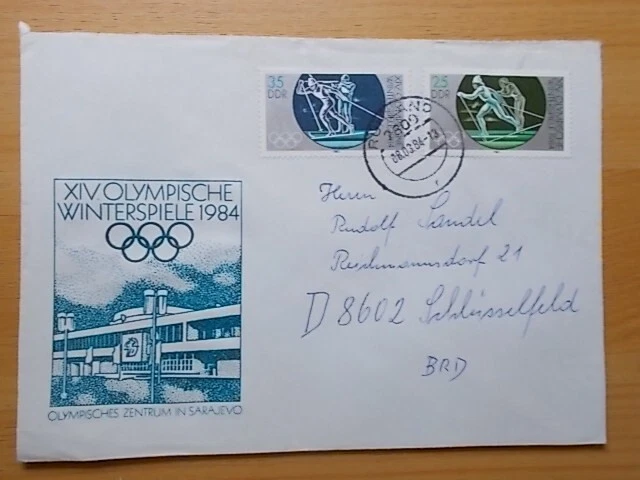 DDR Mi. Nr. 2841,2842 auf Sonderbrief XIV. Olympische Winterspiele 1984