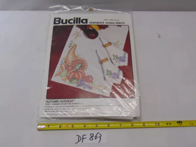 Bucilla Stamped Cross-Stitch Kit 82870 Autumn Harvest Table Runner Napkins NOS