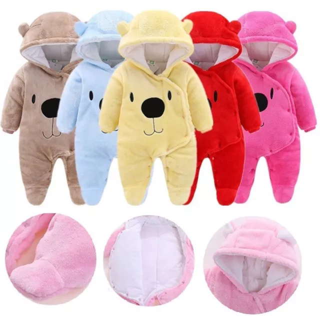 Newborn Baby Romper Jumpsuit Boy Girl Kids Bear Hooded Bodysuit Winter Outfits