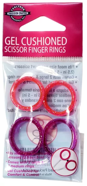 Tool Tron Gel Cushioned Scissor Finger Rings 4/Pkg-Fits Most 2.5"-5" Scissors 00