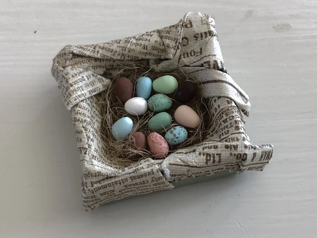 1:12 Mini Farmhouse Chicken Egg Assortment Box OOAK Bird Nest Handmade Dollhouse 3