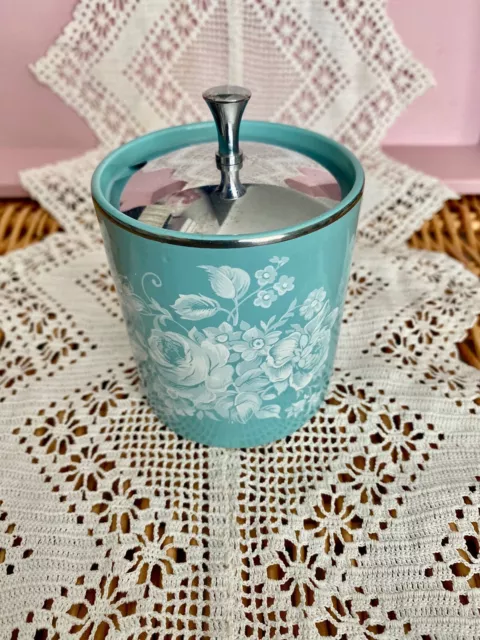 Midwinter Mid Century Style Craft Rhapsody Turquoise Preserve Pot & Chrome Lid