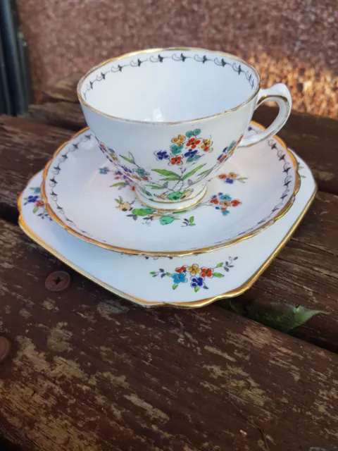Vintage Tuscan Plant English Bone China Tea Cup Saucer and Side Plate Trio Set