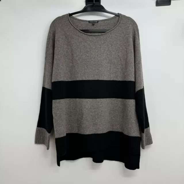 Eileen Fisher Sweater Women’s L Gray/Black Yak Wool Blend Striped Colorblock