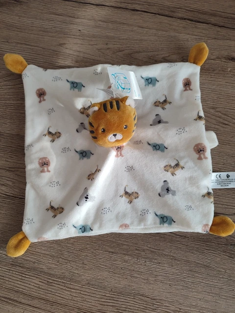 Doudou Plat Carré Simba Toys Tigre Blanc Jaune Jungle Animaux Tétine 23/23Cm