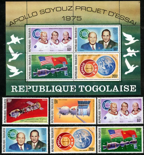Togo, Nr. 1110-15 + Bl. 96 **, Amerikanisch-sowjetisches Raumfahrtunternehmen