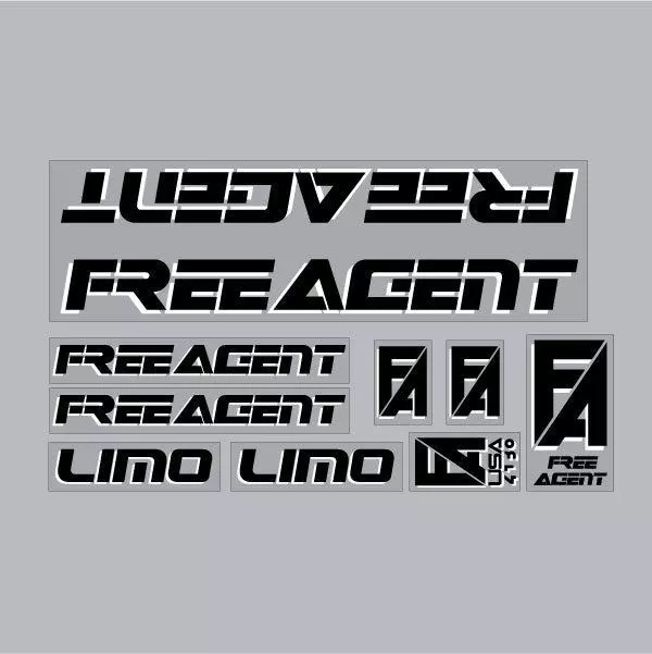 Free Agent - LIMO - black with white drop shadow on clear decal set - old school