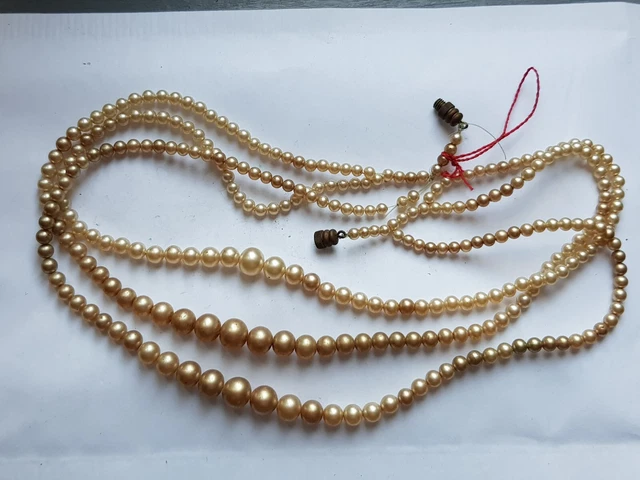 Collier Sautoir Vintage 3 Rangs De Perles - Longueur 43 Cm - Bijou Fantaisie Ancien