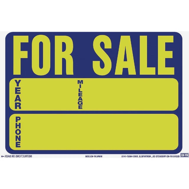 Hy-Ko Auto For Sale Static Cling Sign 605 Hy-Ko 605 029069002756