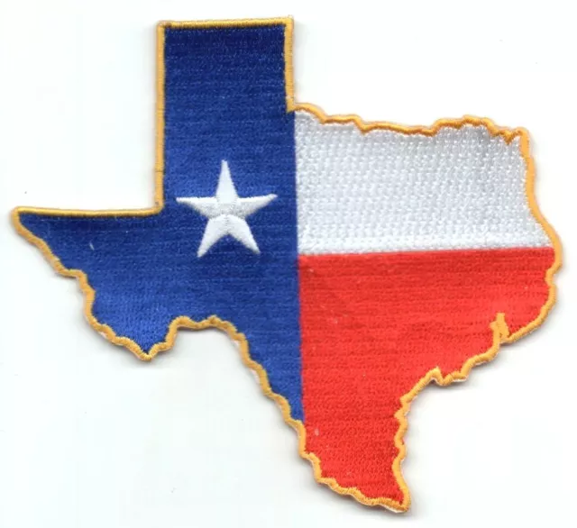 TEXAS STATE SHAPE FLAG GOLD BORDER 3 3/4"  Iron On Patch Lone Star State