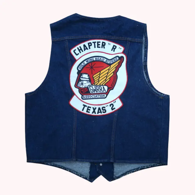 VINTAGE DICKIES Denim Biker Vest Waistcoat (XL) Honda Goldwing GWRRA Patches VGC