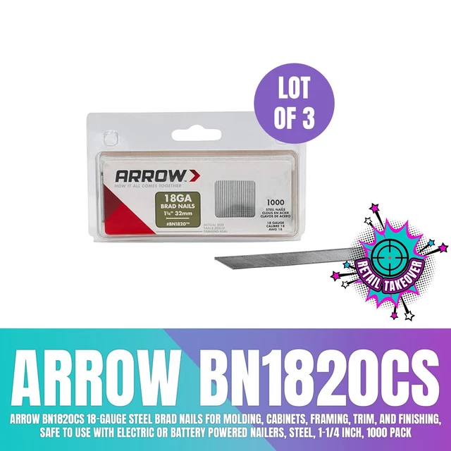 Arrow BN1820CS 18-gauge Steel Brad Nails For Molding Cabinets Framing Trim