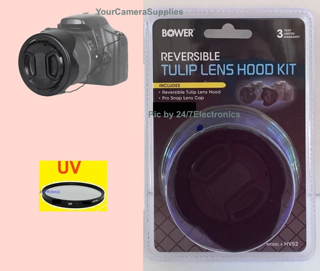 58 mm REVERSIBLE TULIP FLOWER HOOD+UV FILTER+LENS CAP+HOLDER 58mm BOWER