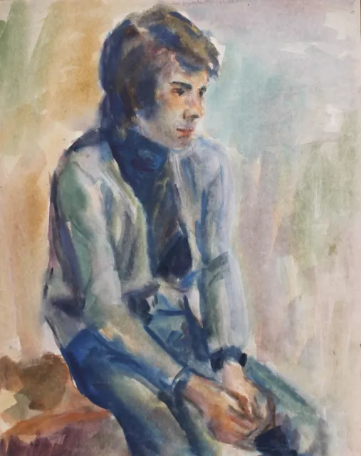 Vintage watercolor painting male portrait