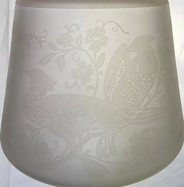 Antique Oil Lamp Shade Globe Etched Glass Pheasants Victorian Deco Nouveau A6