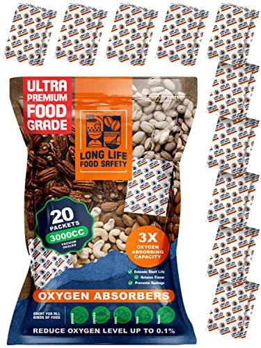 3000cc Oxygen Absorbers For Food Storage (20 Packets - Individually Vacuum Se...