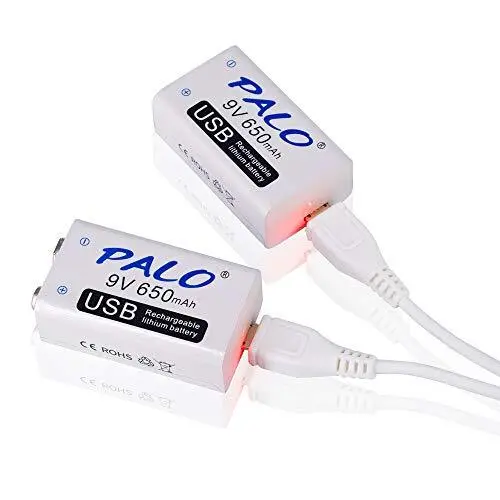 PALO - Batteria ricaricabile agli ioni di litio USB 9 V 650 mAh con cavo (F8s)