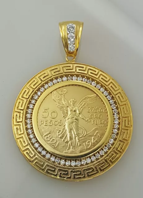 50 peso Mexican coin pendant / Versace frame with CZ stones