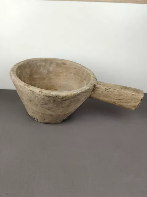 Antique Ukrainian Wooden mortar Hand Carved Grain Bowl Primitive Decor