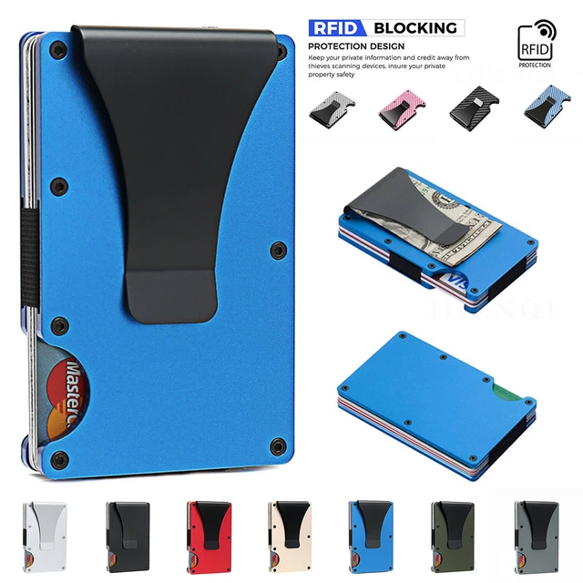Mens Carbon Fiber RFID Blocking Clip Wallet Money Slim Credit Card Holder Metal