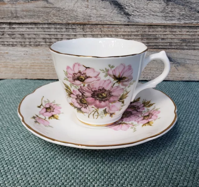 Royal Grafton England Bone China Tea Cup and Saucer Wild Pink Rose w/Gold Trim