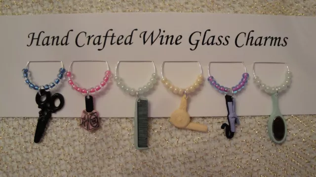 "Hair Stylist " Or Hairdresser "SET OF 6 Hand Crafted Wine Glass Marker Charms