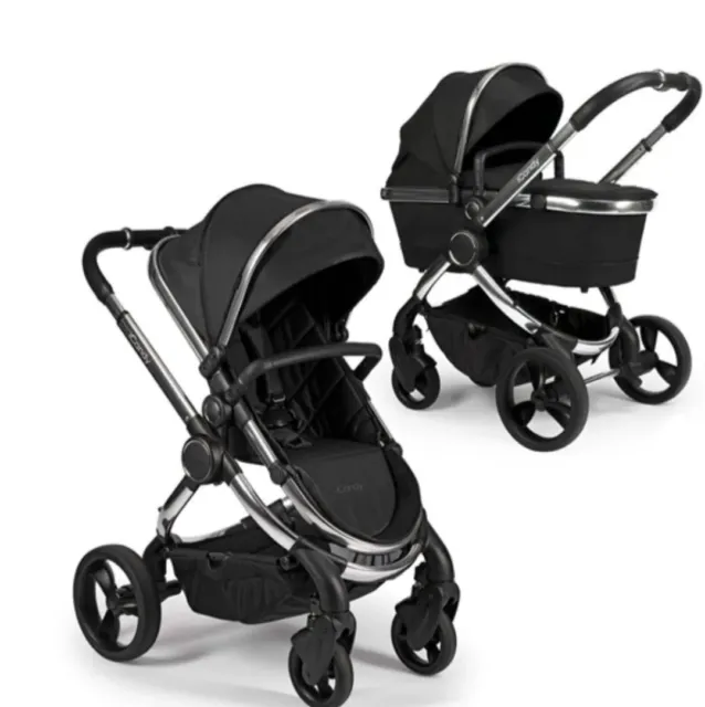 New iCandy Peach Pushchair Carrycot and carset Bundle Chrome Chassis- Black Twil 2