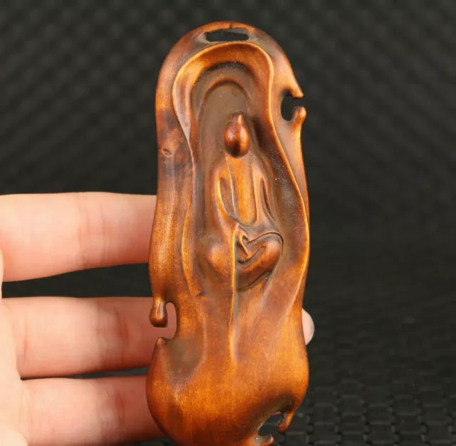 Rare Blessing Chinese old boxwood buddha figure statue netsuke hand piece