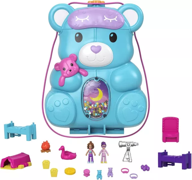 Polly Pocket Sleepover Teddy Bear Compact Micro Dolls Purse Toy Playset