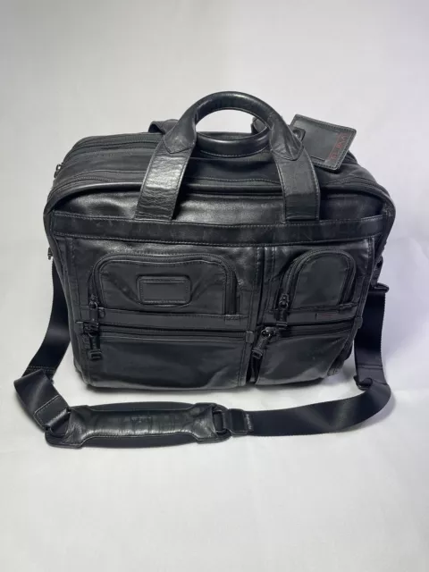 TUMI Alpha T-Pass Expandable Black Leather Briefcase