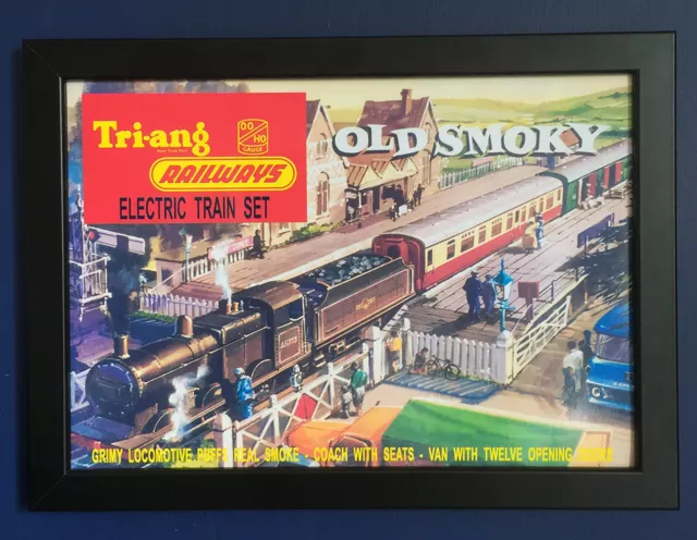 Triang Railways RS 61 Antiguo Juego de Trenes Humeantes 1965 Talla A4 Enmarcado Cartel Tienda