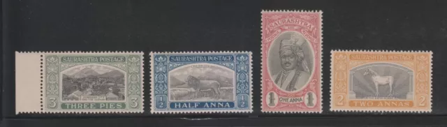 India Soruth State KGVI. 1929-35, 3P to 2An. SG49 ,50, 52a & 57 MNH (4V) stamps.