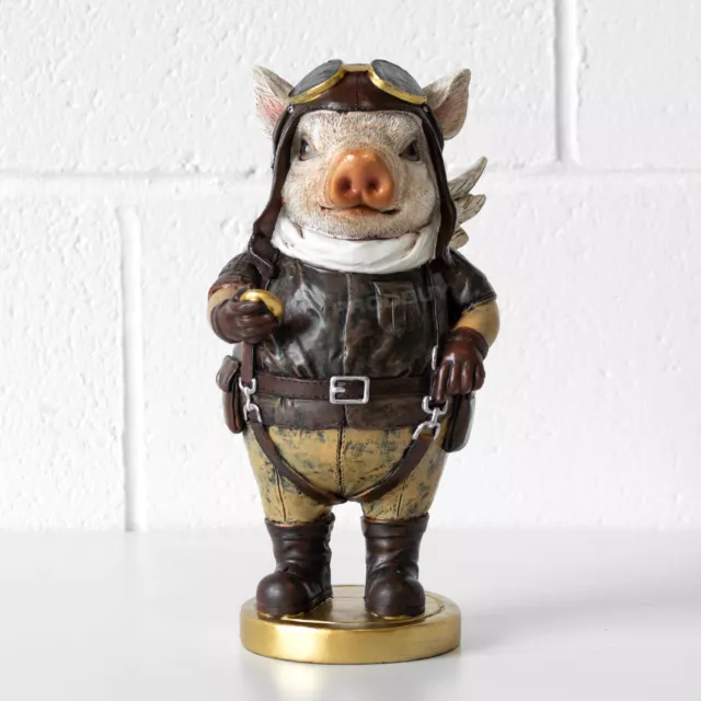 Quirky Flying Pig Pilot With Wings Garden Ornament 26cm Resin Standing Sculpture 3