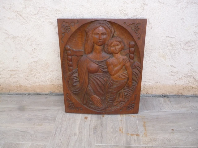 Sculpture panneau  bois bas relief ancien