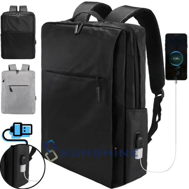 16.9" Anti-theft Men Laptop Backpack Women Travel Rucksack Shool Bag w/ USB Port