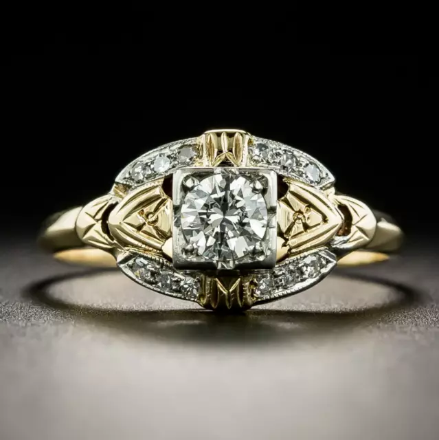 Bague de mariage en grappe vintage plaquée or jaune 1,20 ct diamant simulé...