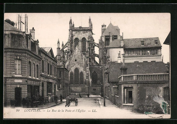 CPA Louviers, La Rue de la Poste et l´Eglise