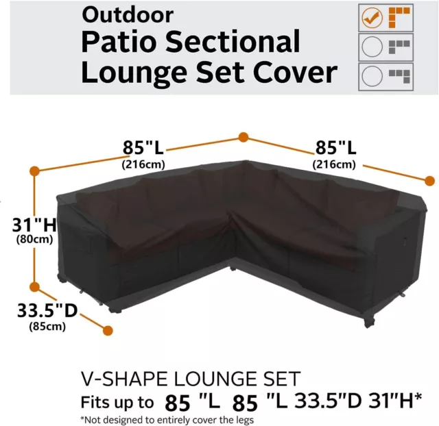 Housse de canapé sectionnelle d'extérieur robuste, 85 "x 85" en forme de V 2