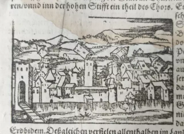 Xilografia Miniata Sebastian Munster Terremoto Mugello Del 1542