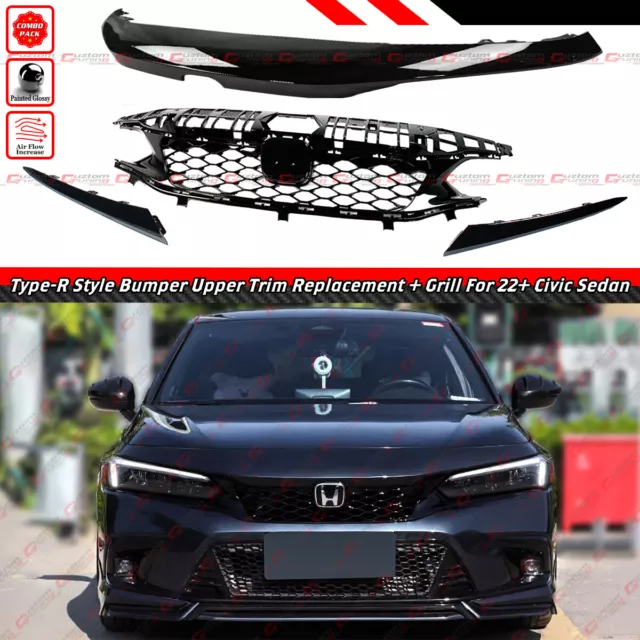 FOR 20222024 HONDA Civic TypeR Style Black Upper Trim Replacement