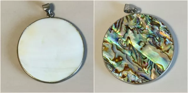 Reversible Abalone/Mop Shell Large Round Women's Pendant 1 1/2"