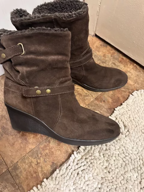 Nine West Women's Brown Suede Ankle Wedge Booties - 12