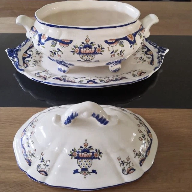 Soupière En Céramique Double Poignées Avec Couvercle – 1,5 L, Bord Doré Élégant, Idéale Restaurant & Maison