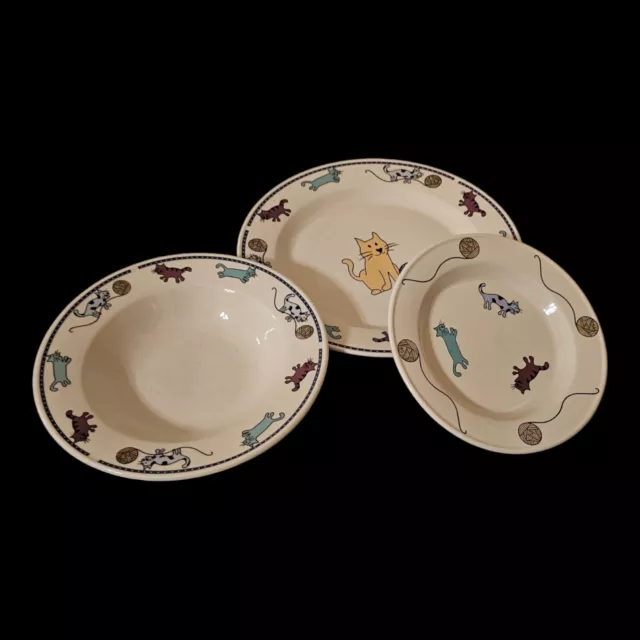 Set of 3 Citation Raining Cats And Dogs Dinner Lunch Plate  Bowl Ceramic